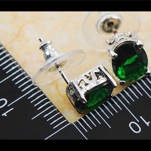 Emerald Sterling Silver Gemstone Stud Earrings